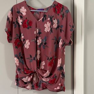 West Kei Floral Knot Front Blouse - Pink and Red